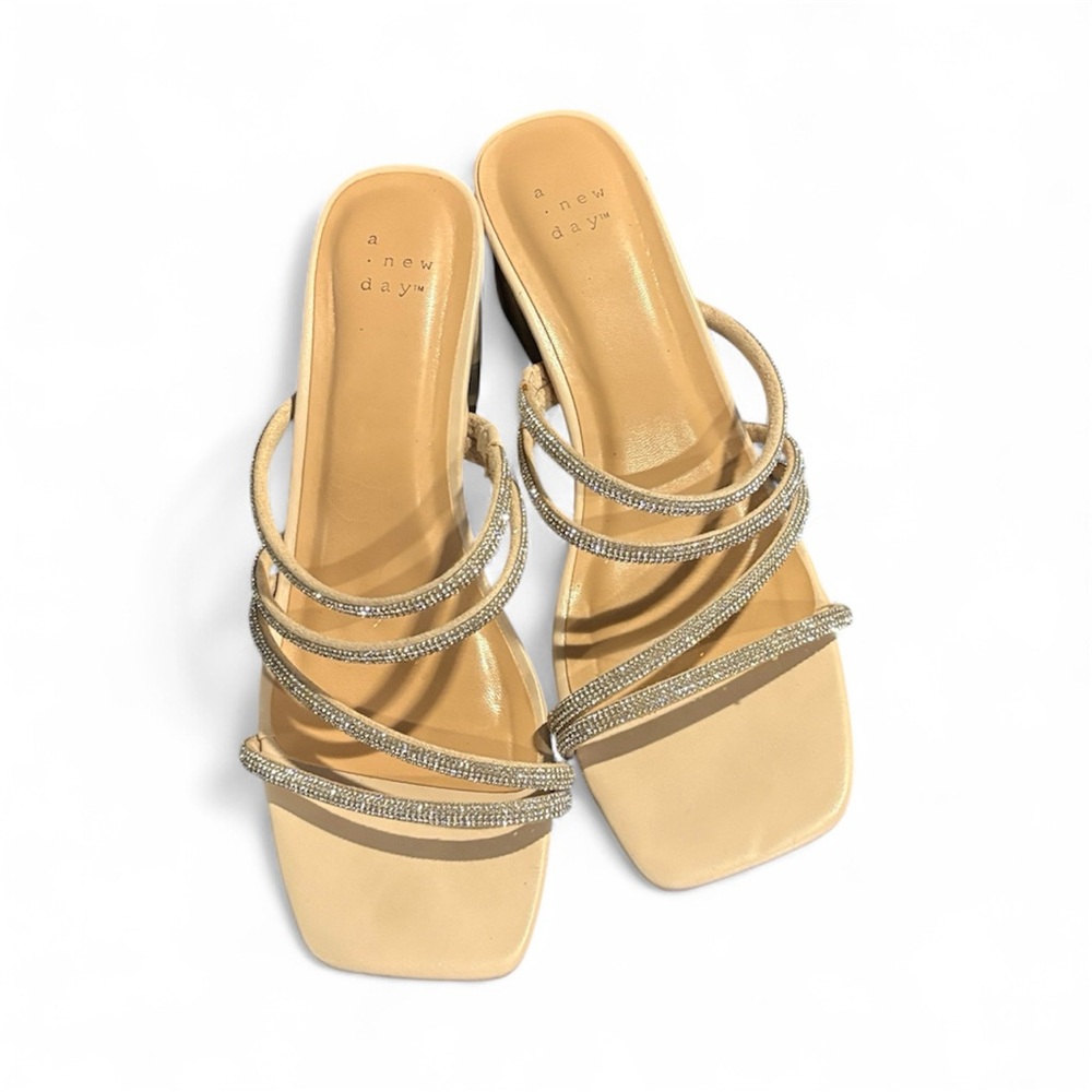 A New Day Tan Rhinestone Strappy heal
